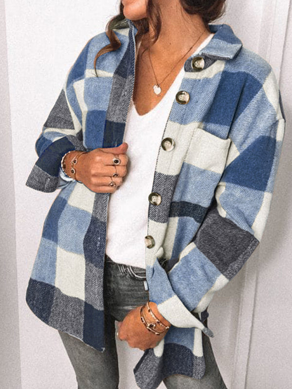 Plaid Jackets- Fall- Winter Plaid Jacket - Shirt Shacket- - Pekosa Women Clothing