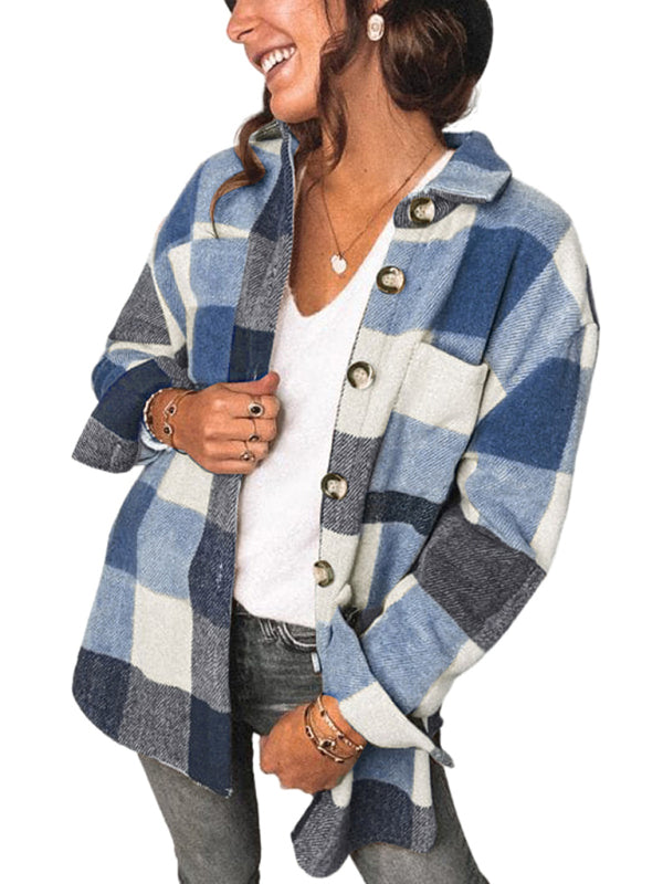 Plaid Jackets- Fall- Winter Plaid Jacket - Shirt Shacket- - Pekosa Women Clothing