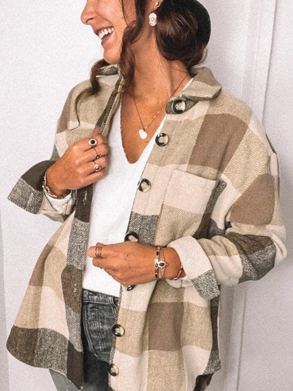 Plaid Jackets- Fall- Winter Plaid Jacket - Shirt Shacket- - Pekosa Women Clothing