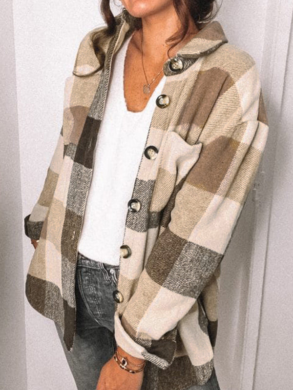 Plaid Jackets- Fall- Winter Plaid Jacket - Shirt Shacket- - Pekosa Women Clothing