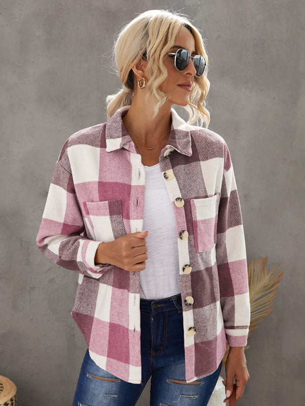 Plaid Jackets- Fall- Winter Plaid Jacket - Shirt Shacket- - Pekosa Women Clothing