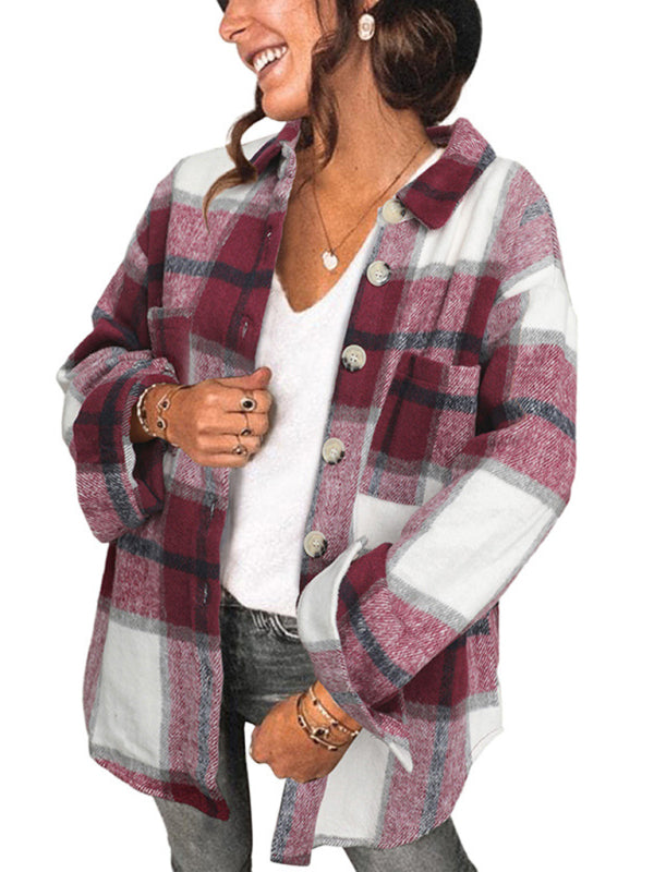 Plaid Jackets- Fall- Winter Plaid Jacket - Shirt Shacket- - Pekosa Women Clothing