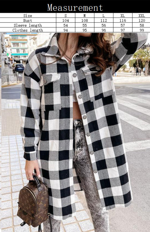 Plaid Jackets- Plaid Long Shirt Jacket- - Pekosa Women Clothing