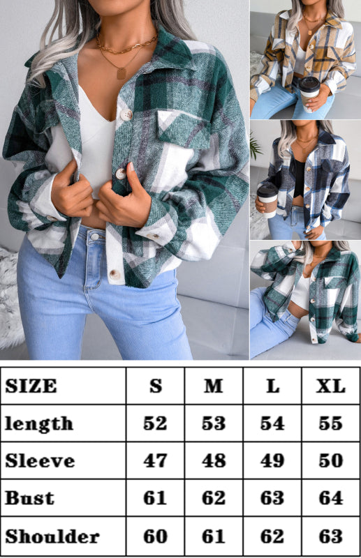 Plaid Jackets- Plaid Tweed Crop Jacket- - Pekosa Women Clothing