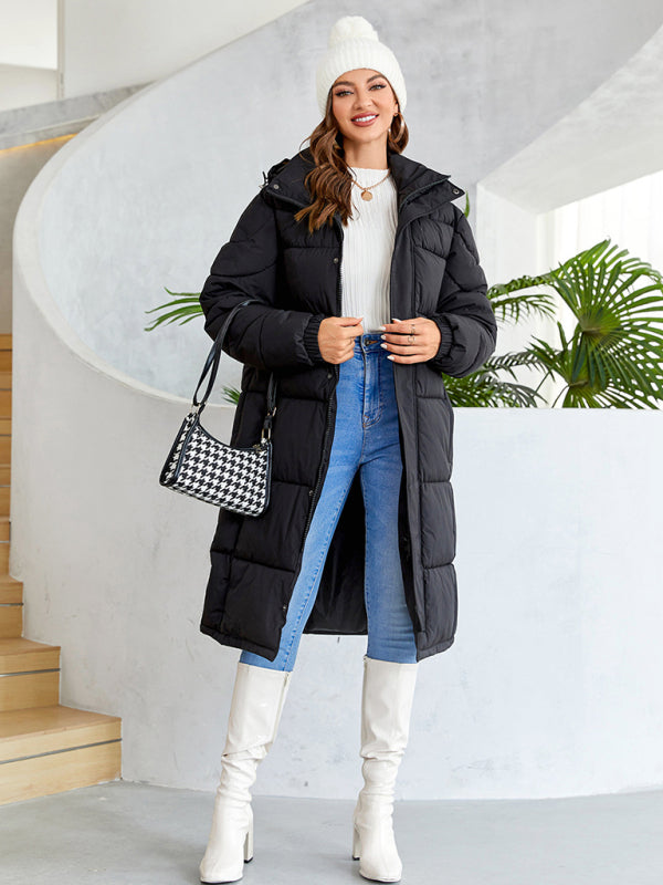 Puffer Windbreaker- Hooded Thickened Puffer Coat Windbreaker for Cold Climates- Black- Pekosa Women Clothing