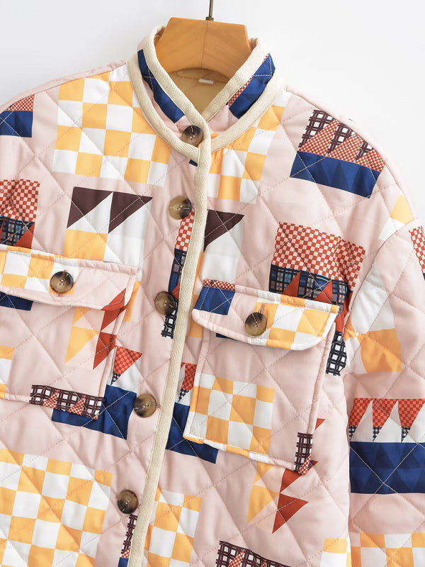 Quilted Jackets- Cozy Padded Winter High Neck Quilted Jacket- - Pekosa Women Clothing