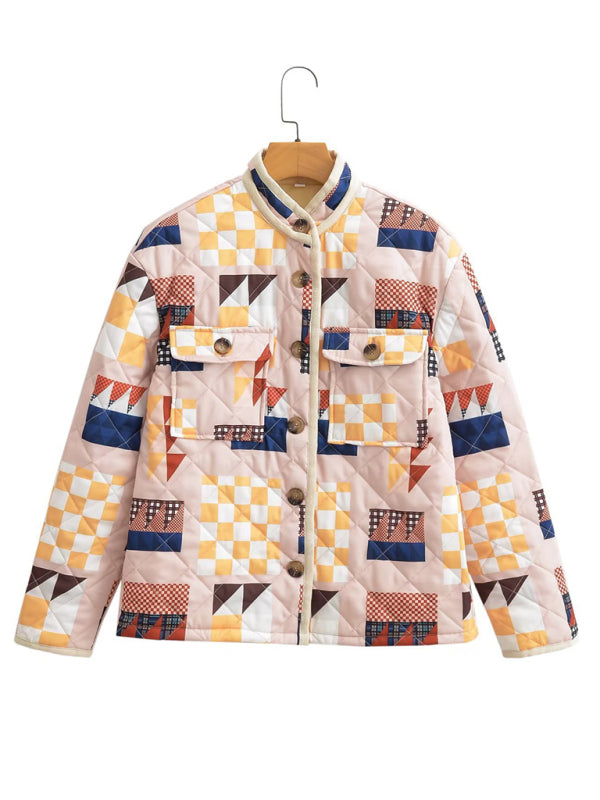 Quilted Jackets- Cozy Padded Winter High Neck Quilted Jacket- - Pekosa Women Clothing