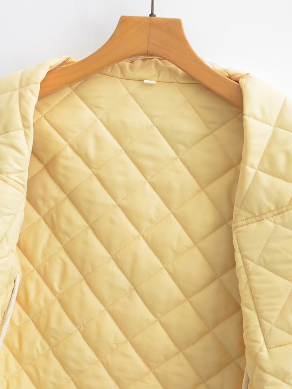 Quilted Jackets- Cozy Padded Winter High Neck Quilted Jacket- - Pekosa Women Clothing