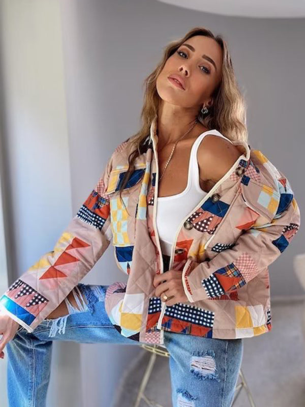 Quilted Jackets- Cozy Padded Winter High Neck Quilted Jacket- - Pekosa Women Clothing