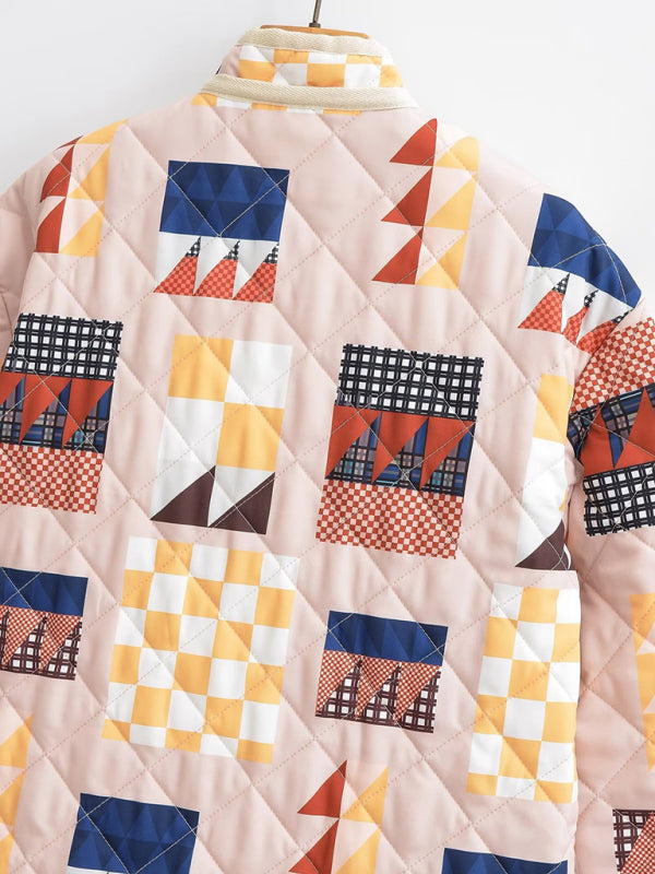 Quilted Jackets- Cozy Padded Winter High Neck Quilted Jacket- - Pekosa Women Clothing