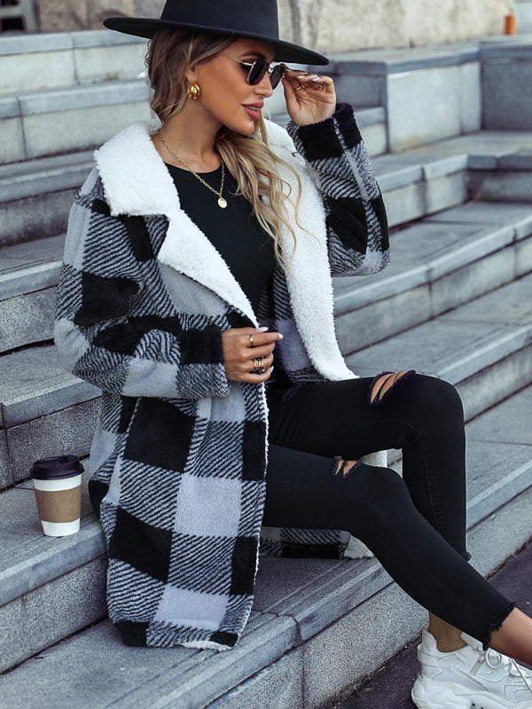 Reversible Jackets- Women's Reversible Notch Lapel Fleece Jacket- - Pekosa Women Clothing