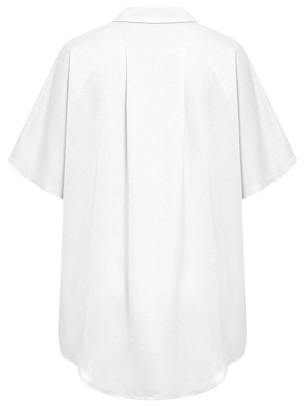 Shirts- Casual Elegance: Women's Short Sleeve Shirt with Button Closure- - Pekosa Women Clothing