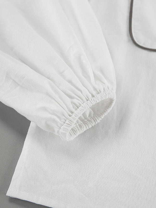 Shorts Set- Cotton Vacay Set: Balloon Sleeve Shirt + High Rise Shorts- - Pekosa Women Clothing