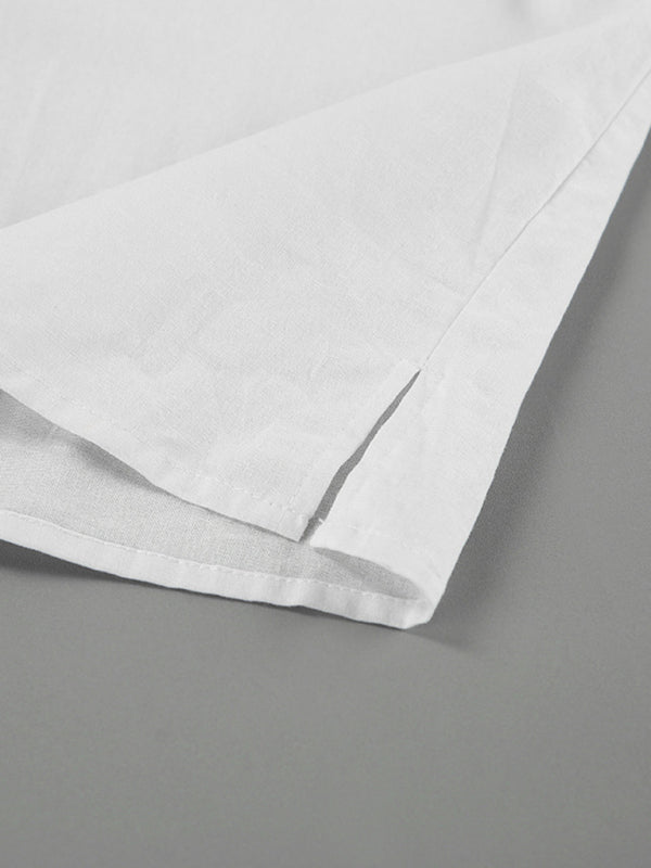 Shorts Set- Cotton Vacay Set: Balloon Sleeve Shirt + High Rise Shorts- - Pekosa Women Clothing