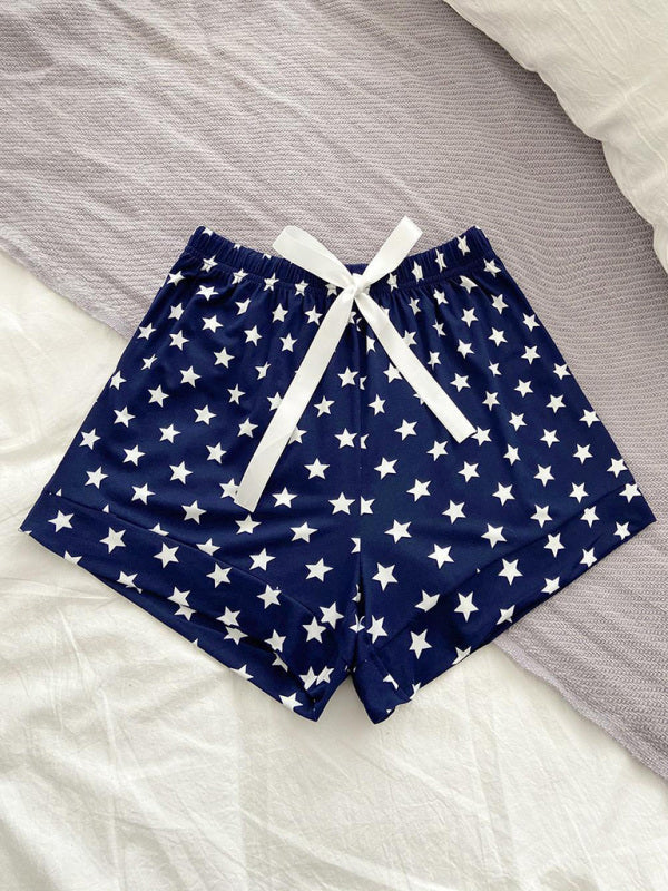 Shorts- Stars Print Boyshorts - Lounge Shorts with Adjustable Waist- - Pekosa Women Clothing