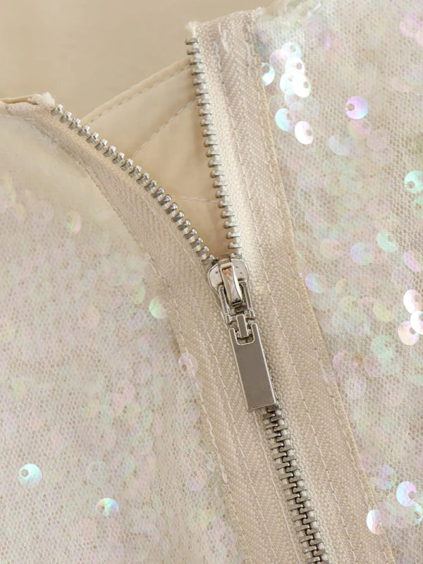 Sparkly Jackets- Glitter Sequined Zip-Up Bomber Jacket- - Pekosa Women Clothing