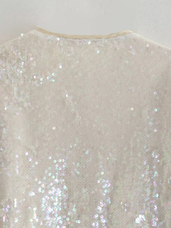 Sparkly Jackets- Glitter Sequined Zip-Up Bomber Jacket- - Pekosa Women Clothing