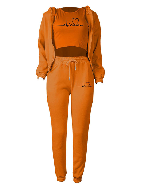 Sport Outfit- 3-Pcs Sport Outfit Sweatpants & Cozy Sweatshirt & Crop Tank Top- - Pekosa Women Clothing