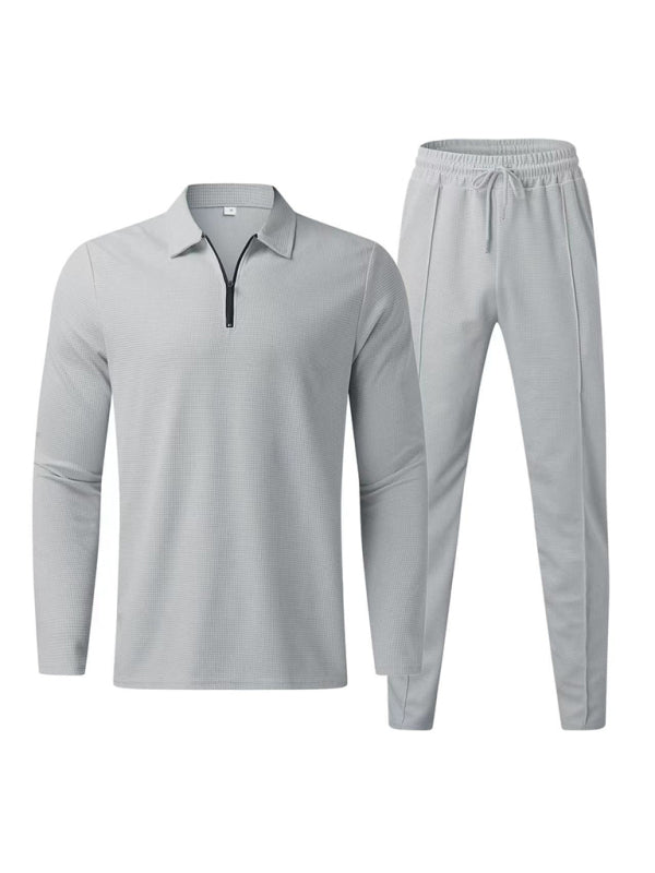 Sport Outfits- Long Sleeve Zip-Up T-Shirt and Pencil Pants in Cotton Blend for Men- Grey- Pekosa Women Clothing