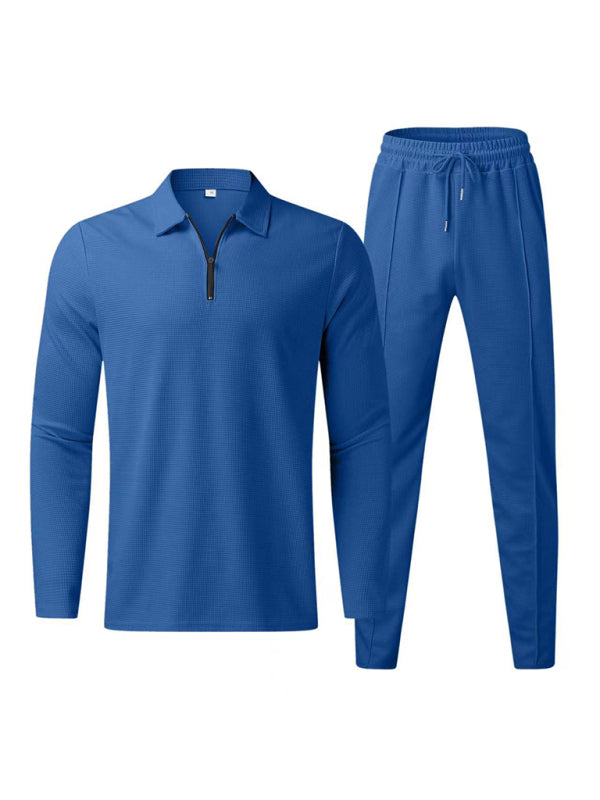 Sport Outfits- Long Sleeve Zip-Up T-Shirt and Pencil Pants in Cotton Blend for Men- Royal blue- Pekosa Women Clothing