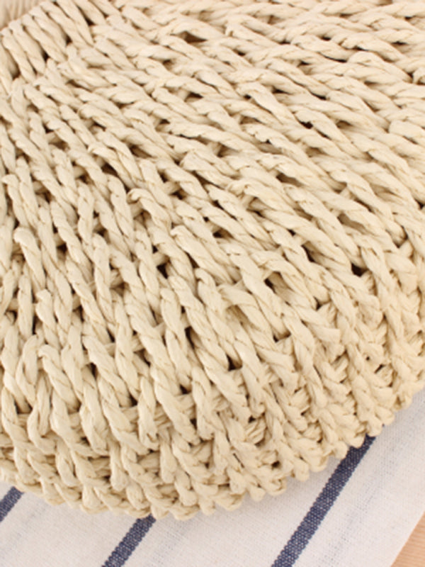 Straw Bags- Half round straw woven bag beach hand woven bag holiday women's bagBraided Round Straw Shoulder Bag- - Pekosa Women Clothing