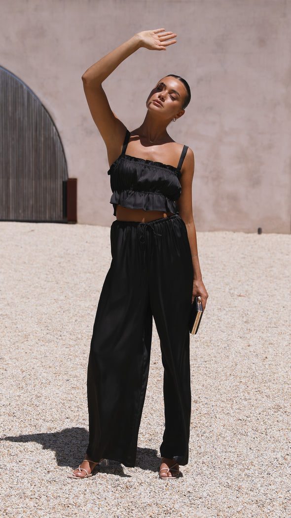 Suit - Pants and Top Set- 2-Piece Satin Casual Suit - Cami Crop Top + Pants Set- - Pekosa Women Clothing