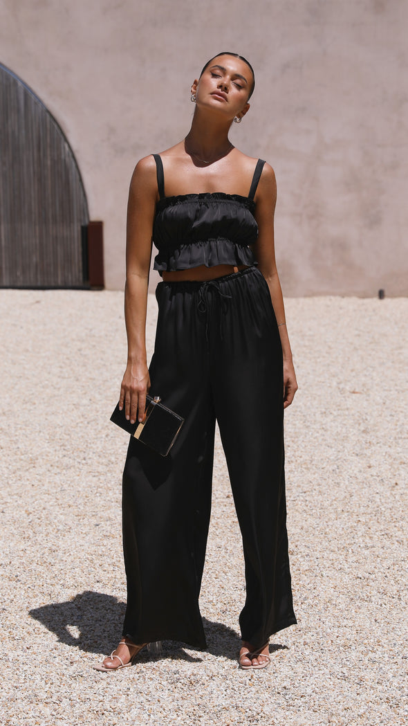 Suit - Pants and Top Set- 2-Piece Satin Casual Suit - Cami Crop Top + Pants Set- - Pekosa Women Clothing