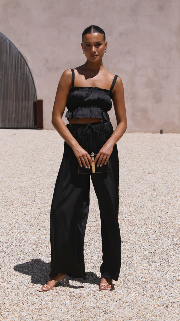 Suit - Pants and Top Set- 2-Piece Satin Casual Suit - Cami Crop Top + Pants Set- - Pekosa Women Clothing