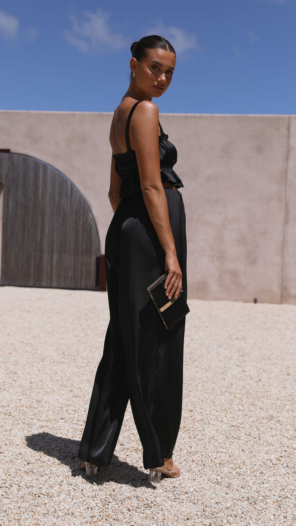 Suit - Pants and Top Set- 2-Piece Satin Casual Suit - Cami Crop Top + Pants Set- - Pekosa Women Clothing