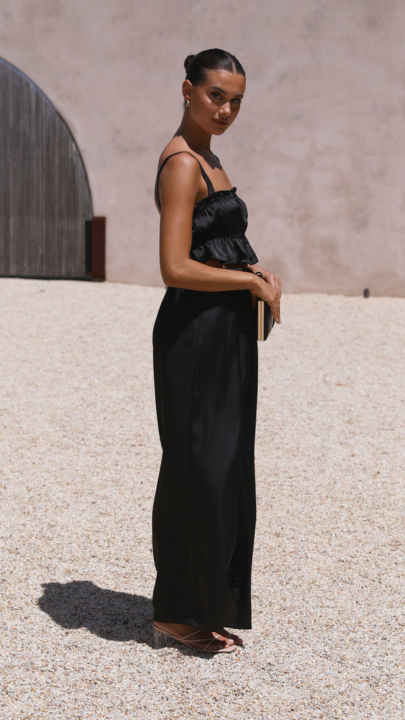 Suit - Pants and Top Set- 2-Piece Satin Casual Suit - Cami Crop Top + Pants Set- - Pekosa Women Clothing