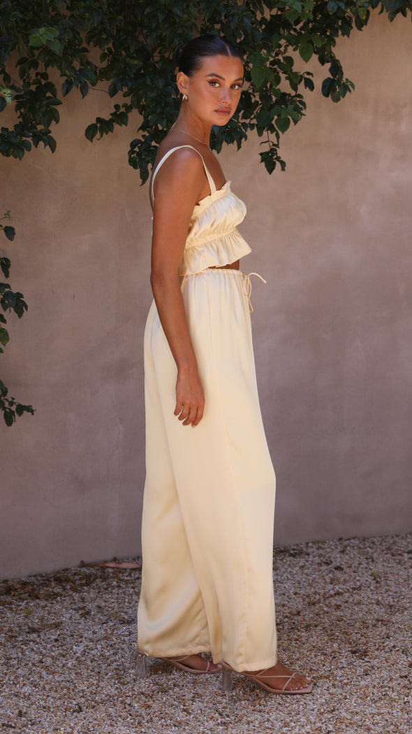 Suit - Pants and Top Set- 2-Piece Satin Casual Suit - Cami Crop Top + Pants Set- - Pekosa Women Clothing