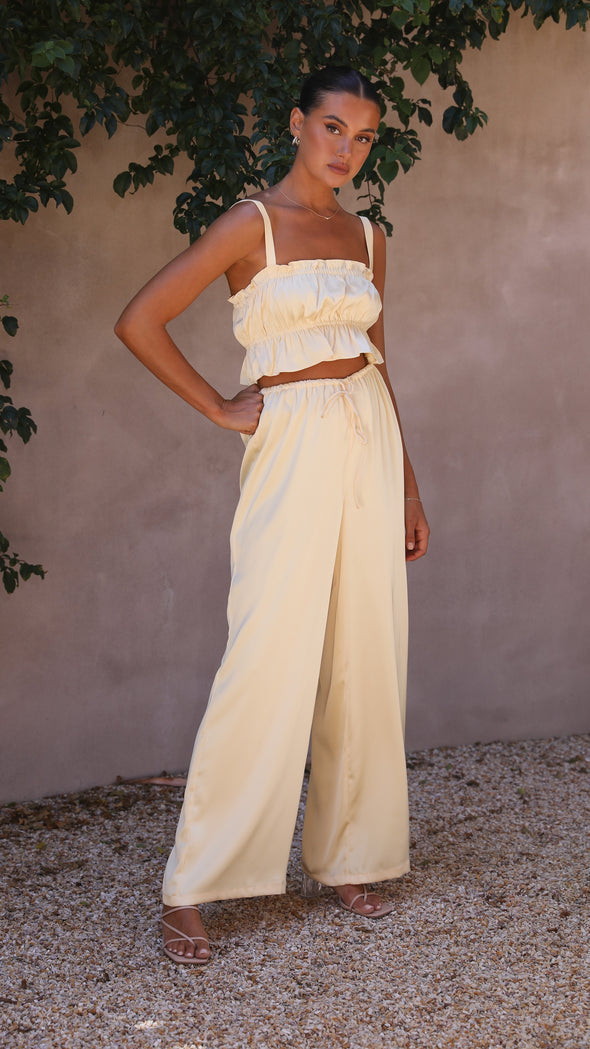 Suit - Pants and Top Set- 2-Piece Satin Casual Suit - Cami Crop Top + Pants Set- - Pekosa Women Clothing