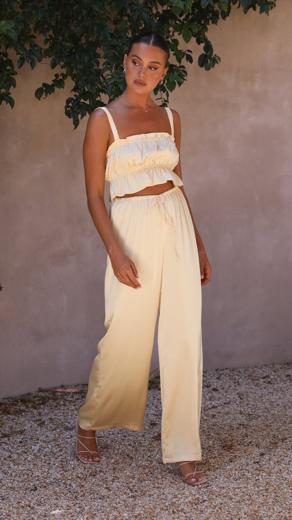 Suit - Pants and Top Set- 2-Piece Satin Casual Suit - Cami Crop Top + Pants Set- - Pekosa Women Clothing