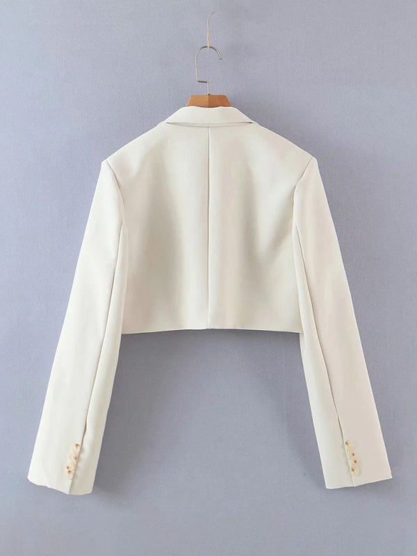 Suits- 2-Piece Summer Business Suit with Crop Blazer & Wrap Midi Skirt- - Pekosa Women Fashion