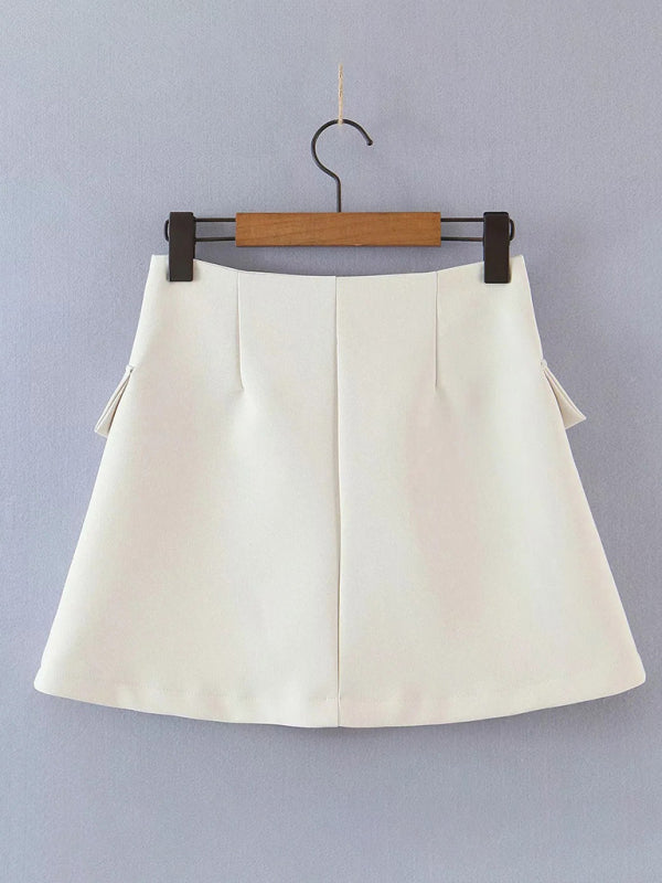 Suits- 2-Piece Summer Business Suit with Crop Blazer & Wrap Midi Skirt- - Pekosa Women Fashion