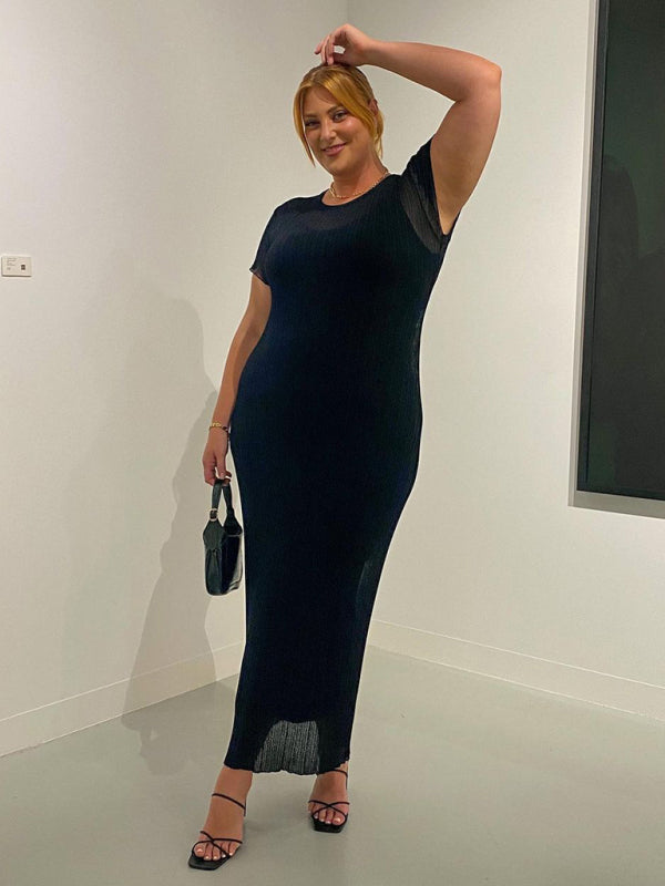 Summer Dresses- See-Through Cover-Up | Summer Textured Knit Maxi Dress- - Pekosa Women Clothing