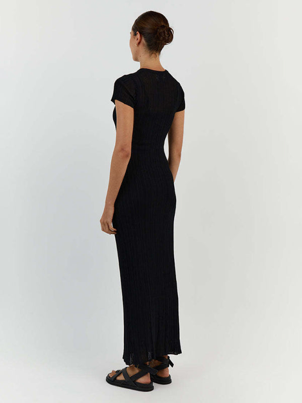 Summer Dresses- See-Through Cover-Up | Summer Textured Knit Maxi Dress- - Pekosa Women Clothing