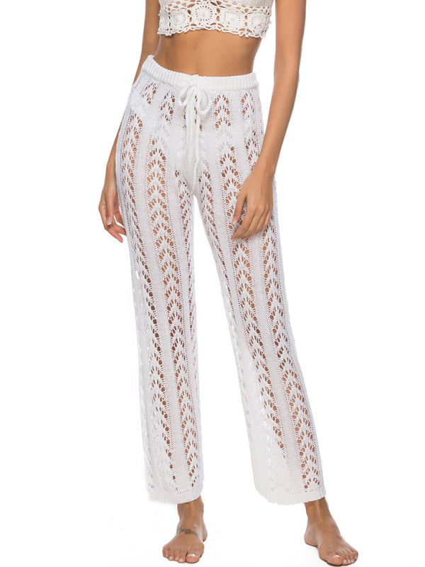 Summer Pants- Summer Swim Cover-Up - Crochet Open Knit Vacation Pants- White- Pekosa Women Clothing