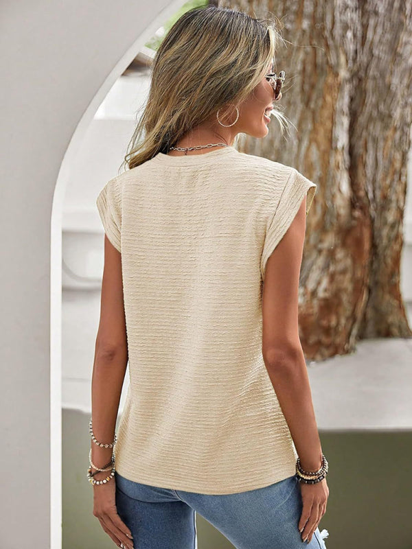 Summer Tops- Summer Textured Sleeveless Top- - Pekosa Women Clothing