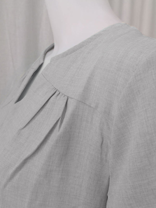 Summer dresses- Summer Solid V-Neck Yoke Tunic Mini Dress- - Pekosa Women Clothing