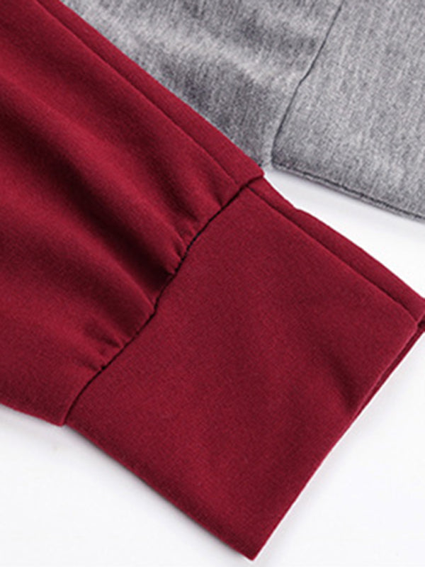 Sweater Dresses- Color Block Cotton Round Neck Sweater Dress- - Pekosa Women Clothing