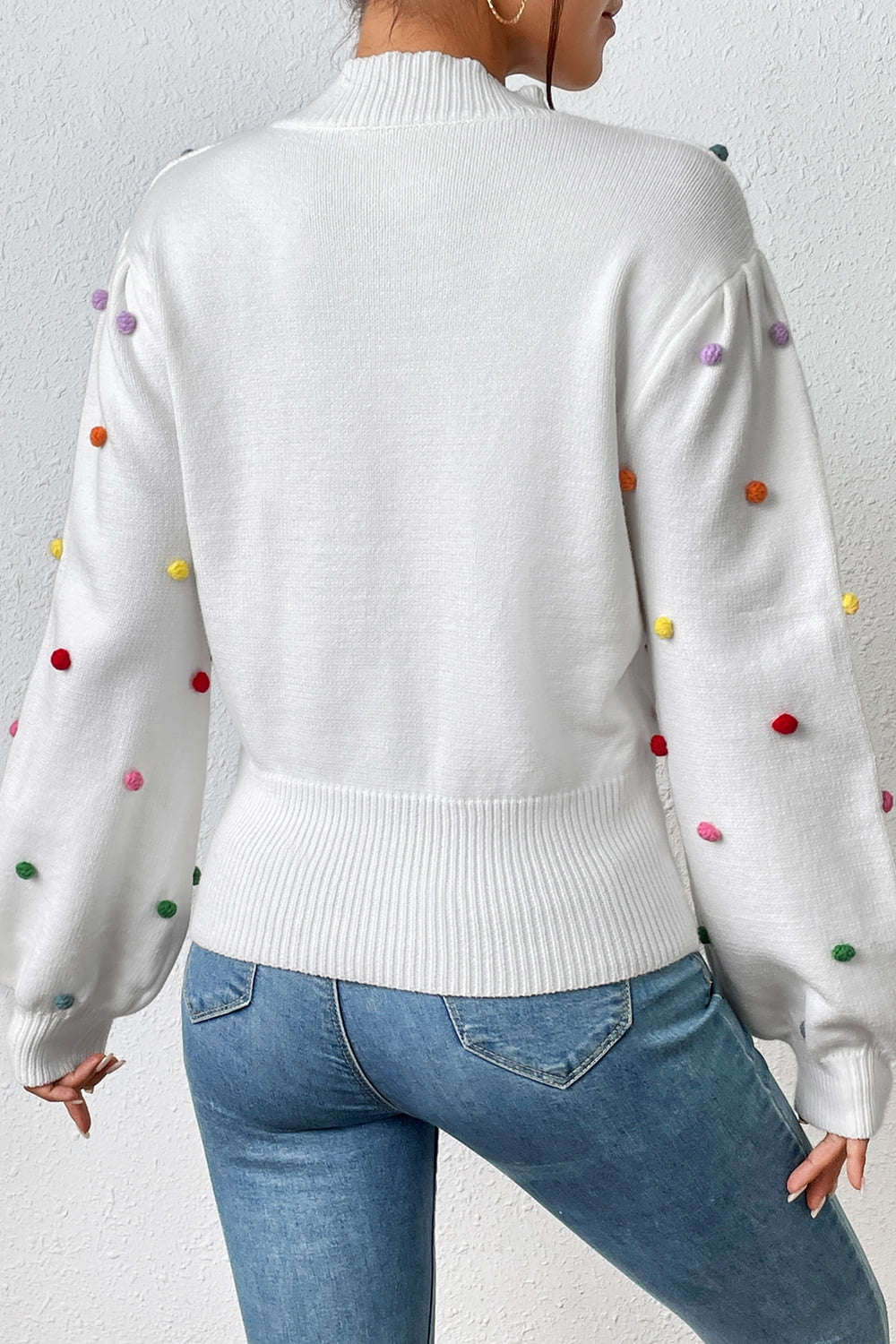 Sweater- Women's Rainbow Pom Pom Sweater - Fashionable Knitwear Pullover- - Pekosa Women Clothing