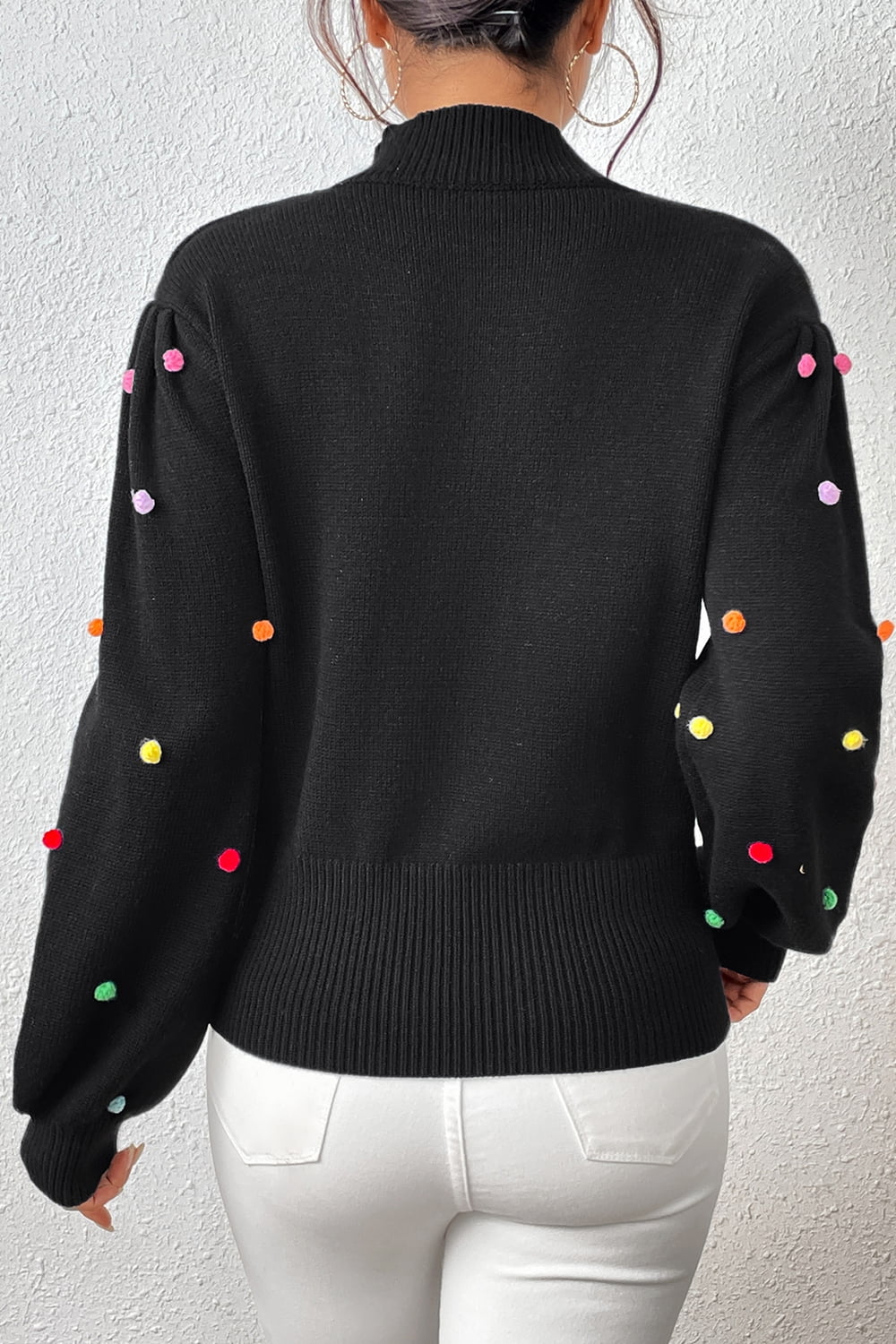 Sweater- Women's Rainbow Pom Pom Sweater - Fashionable Knitwear Pullover- - Pekosa Women Clothing