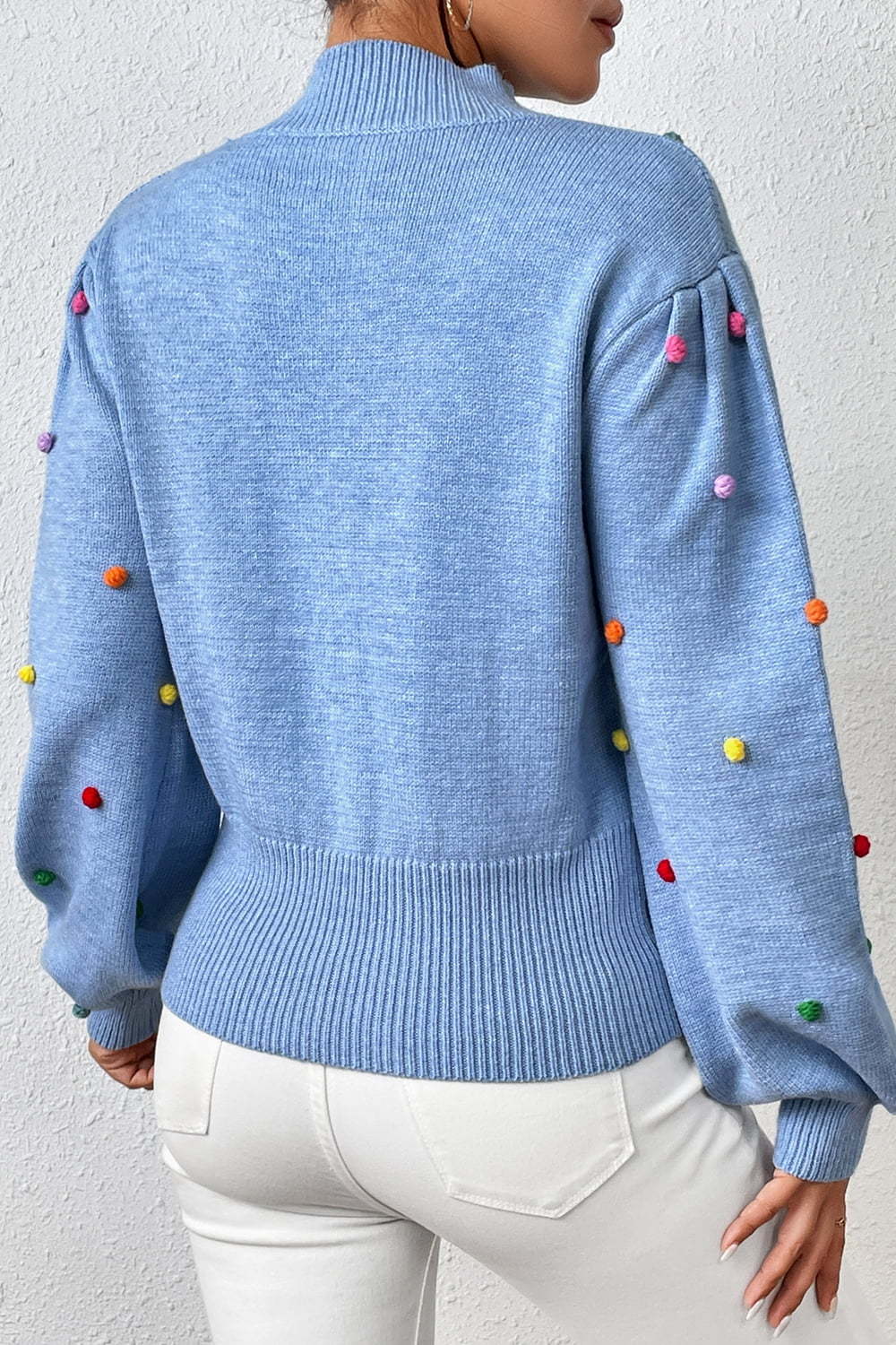 Sweater- Women's Rainbow Pom Pom Sweater - Fashionable Knitwear Pullover- - Pekosa Women Clothing