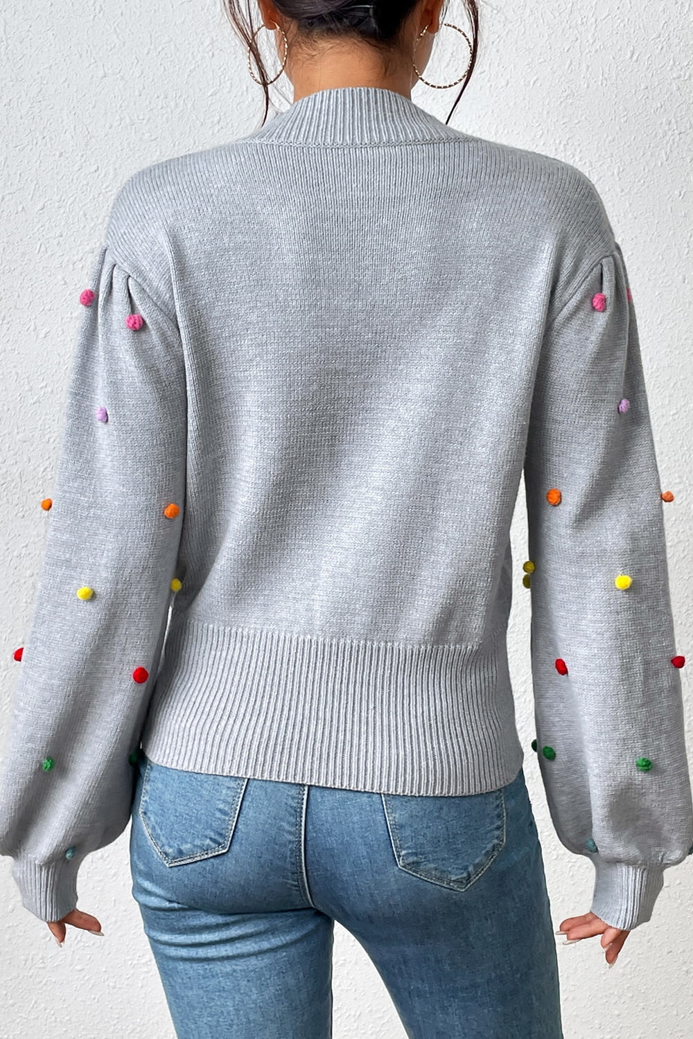 Sweater- Women's Rainbow Pom Pom Sweater - Fashionable Knitwear Pullover- - Pekosa Women Clothing