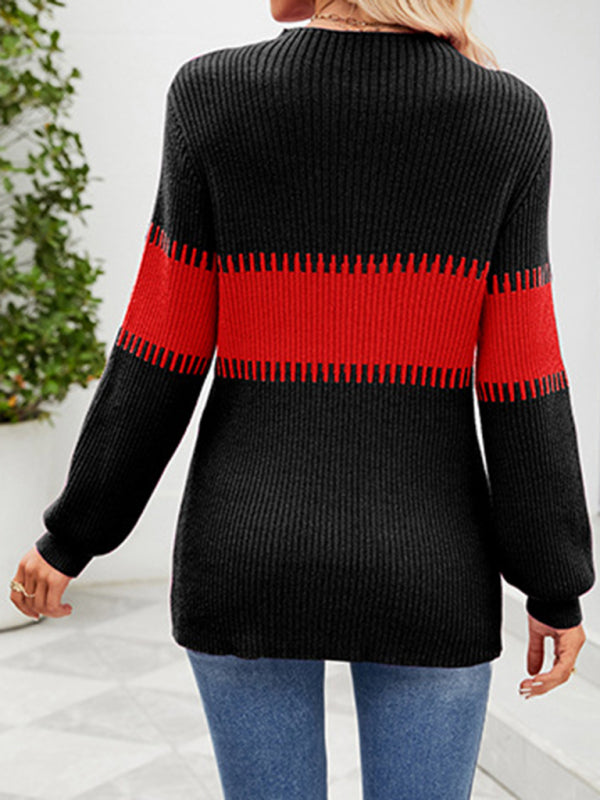 Sweaters- Cozy Color Block Knitwear | Sweater Jumper for Cold Days- - Pekosa Women Clothing