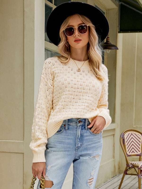 Sweaters- Cozy Oversized Open Knit Sweater - Everyday Chic Knitwear- Cream- Pekosa Women Clothing