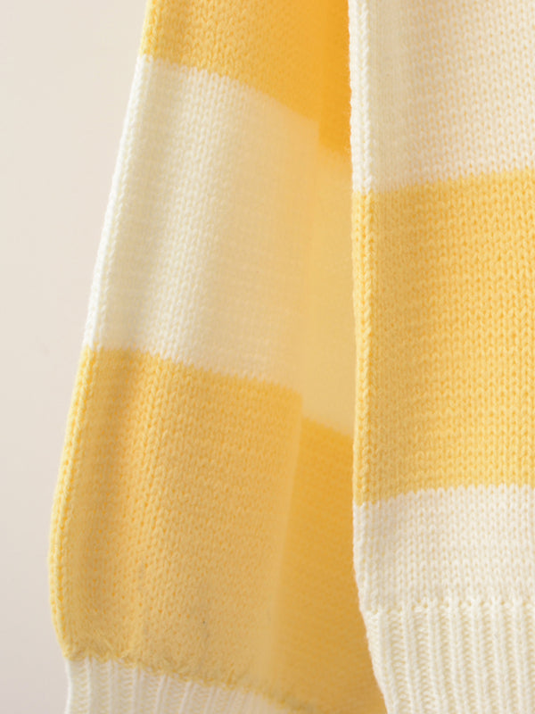 Sweaters- Drop Shoulder Striped Sweater | Casual Knit Jumper- - Pekosa Women Clothing