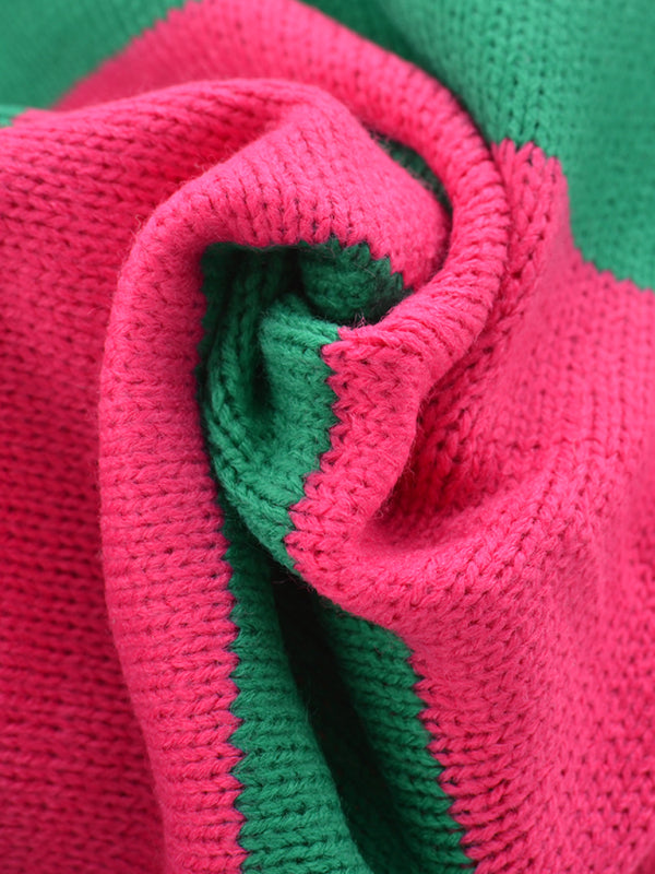 Sweaters- Drop Shoulder Striped Sweater | Casual Knit Jumper- - Pekosa Women Clothing