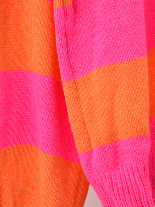 Sweaters- Drop Shoulder Striped Sweater | Casual Knit Jumper- - Pekosa Women Clothing